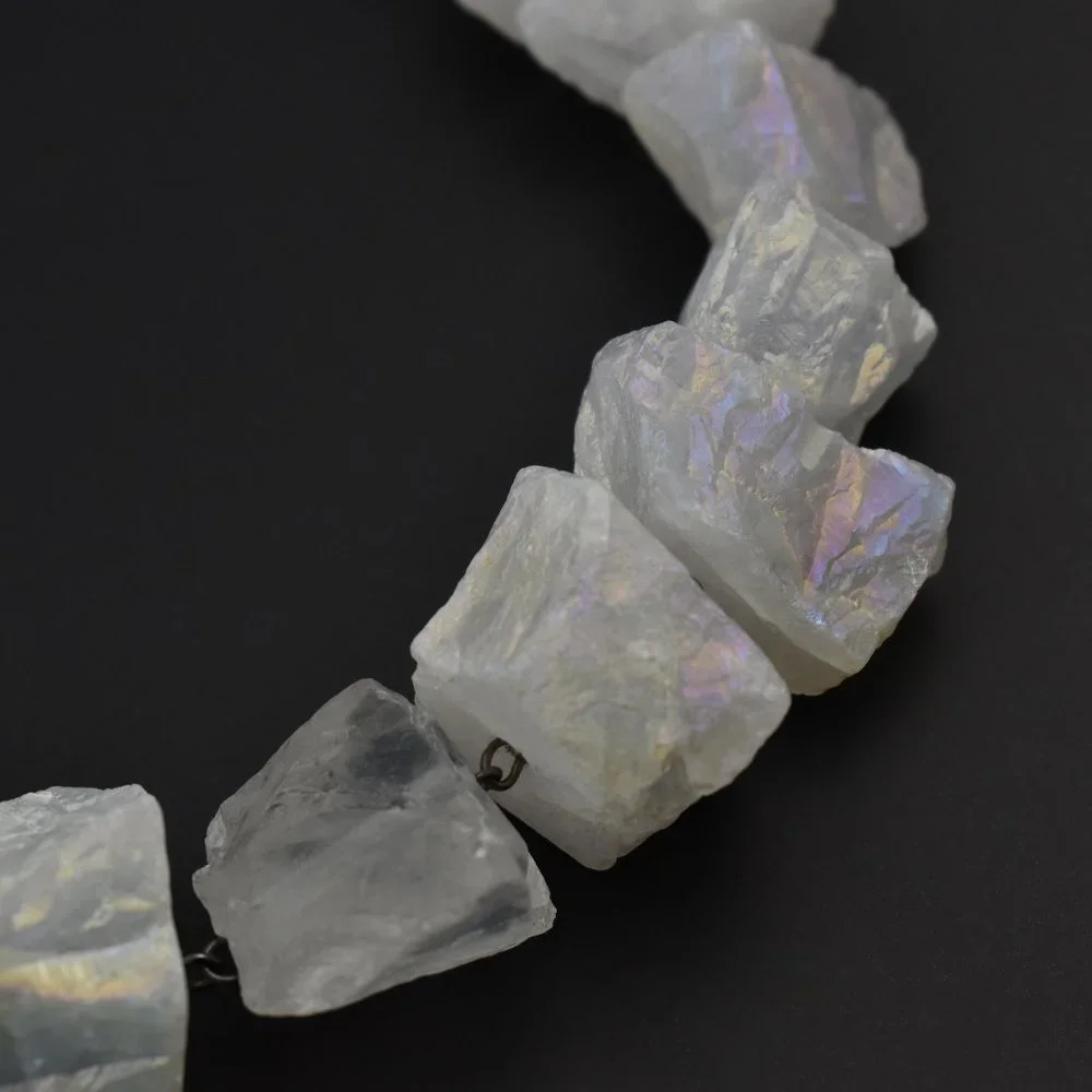 Super chunky raw gemstone necklace, accent angel aura quartz crystal collar